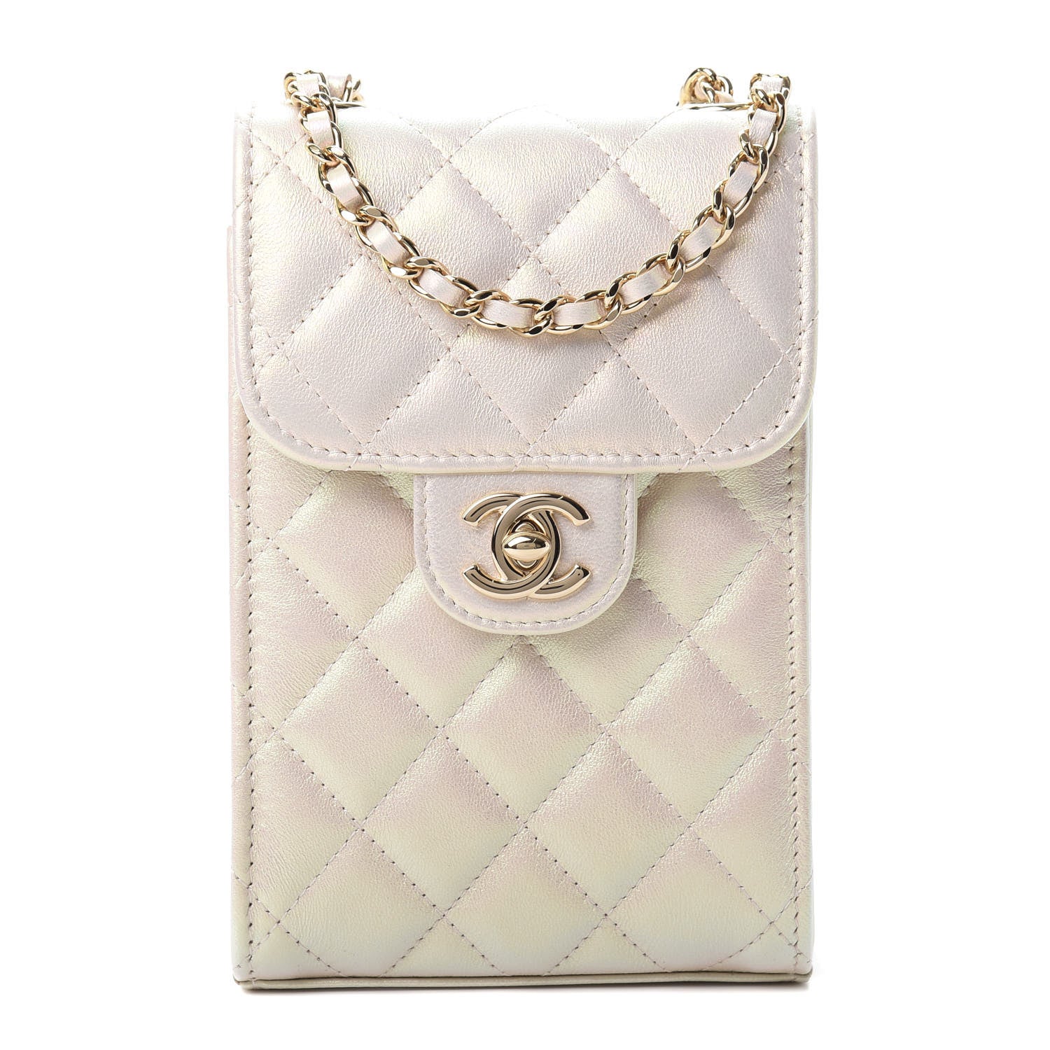 Chanel Iridescent Lambskin Quilted CC Phone Holder Ivory 1 of 12
