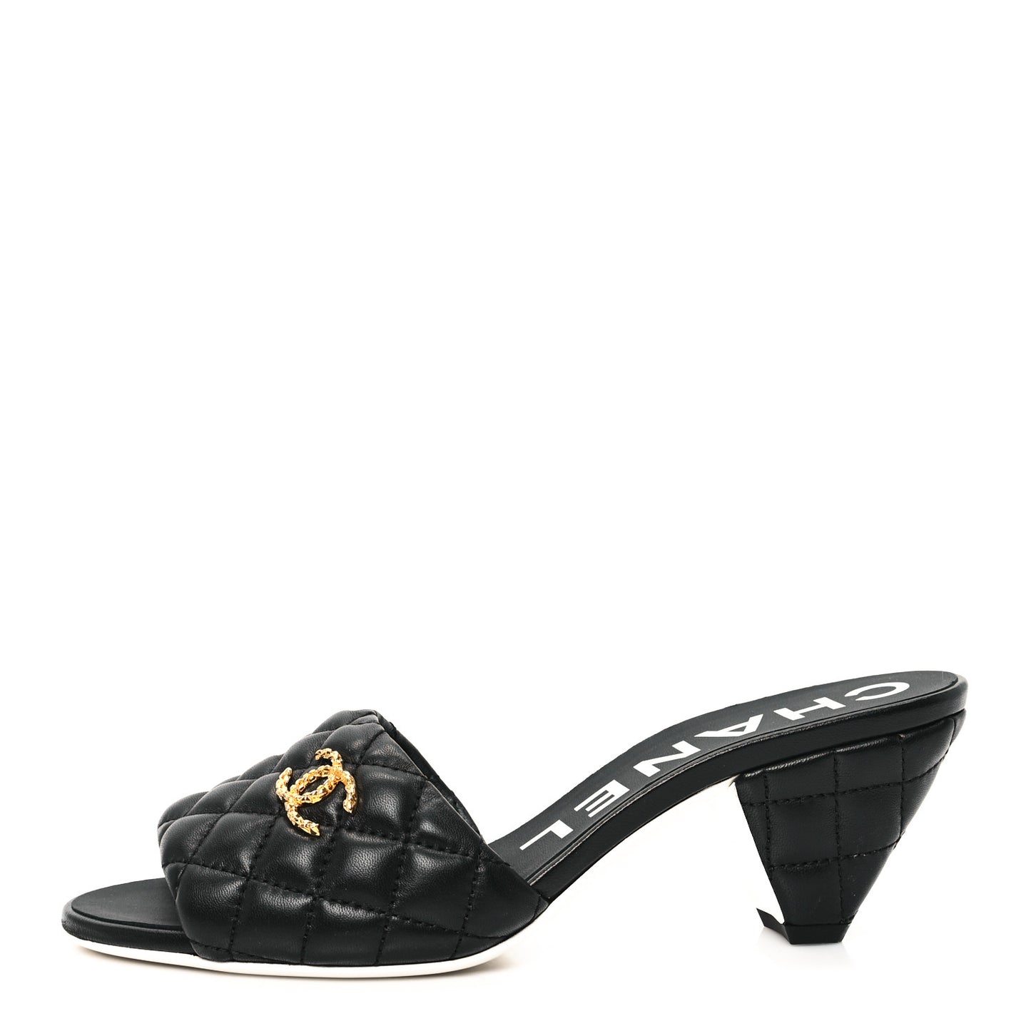 Lambskin Quilted Textured CC Mules 37 Black