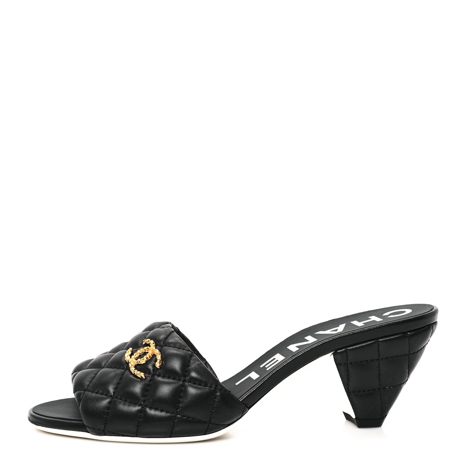Chanel Lambskin Quilted Textured CC Mules 37 Black 1 of 10