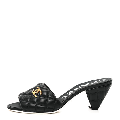 Chanel Lambskin Quilted Textured CC Mules 37 Black 1 of 10
