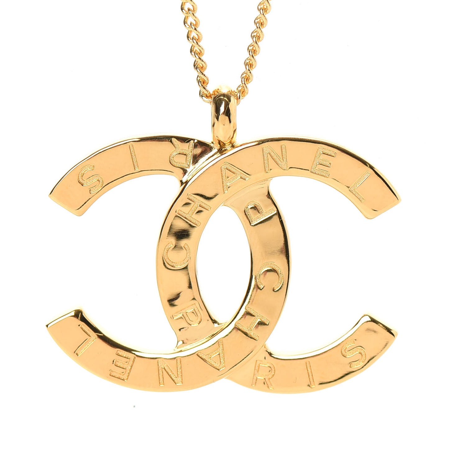 Metal CC Paris Button Necklace Gold