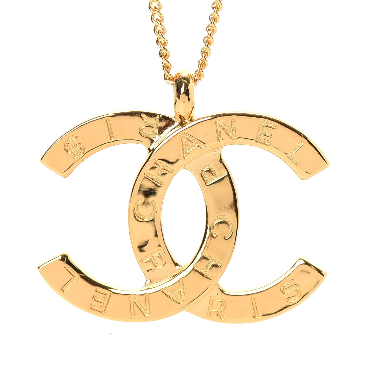 Chanel Metal CC Paris Button Necklace Gold 4 of 6