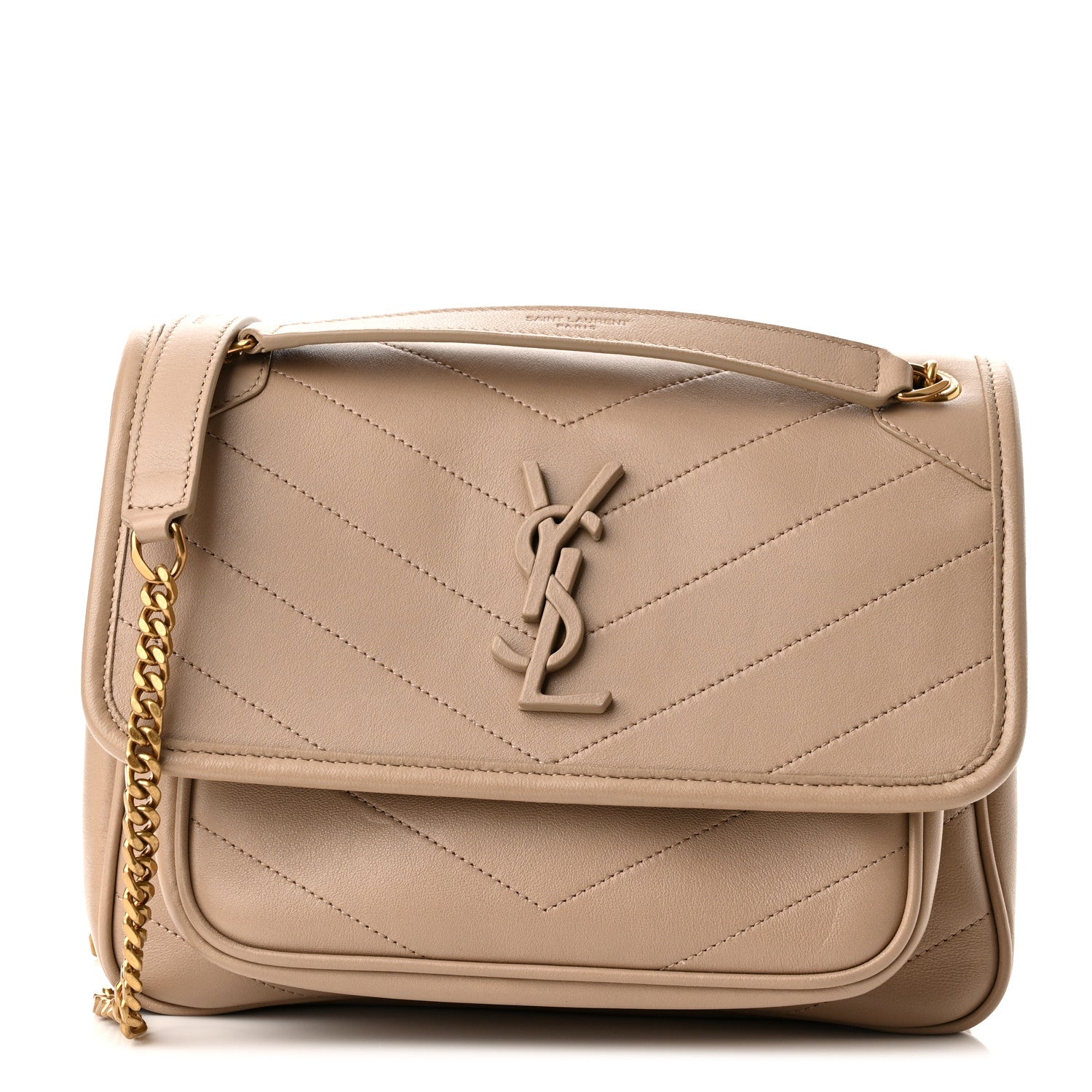 Saint Laurent Lambskin Matelasse Monogram Baby Niki Chain Satchel Dark Beige 1 of 10