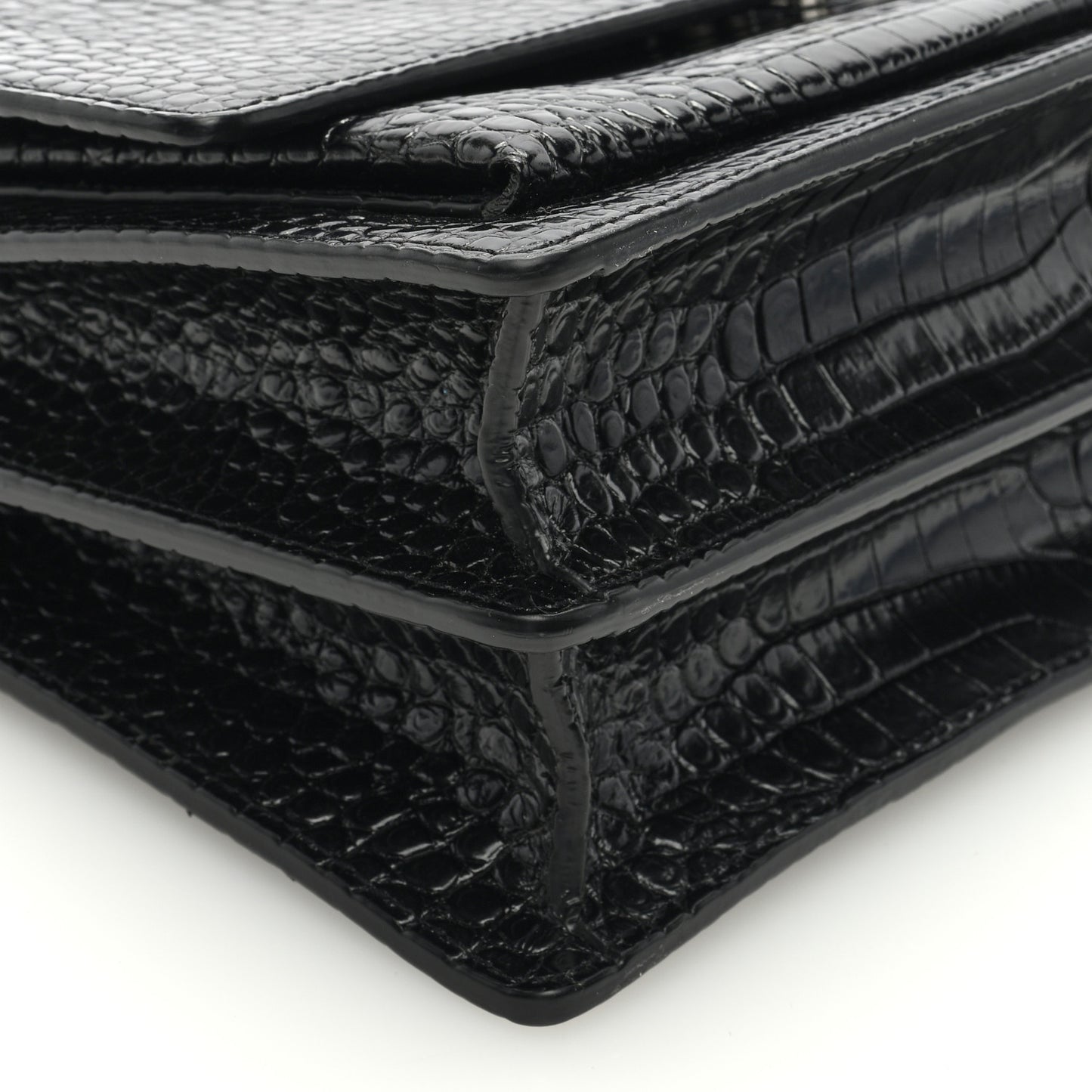 SAINT LAURENT Calfskin Crocodile Embossed Large Monogram Sunset Black