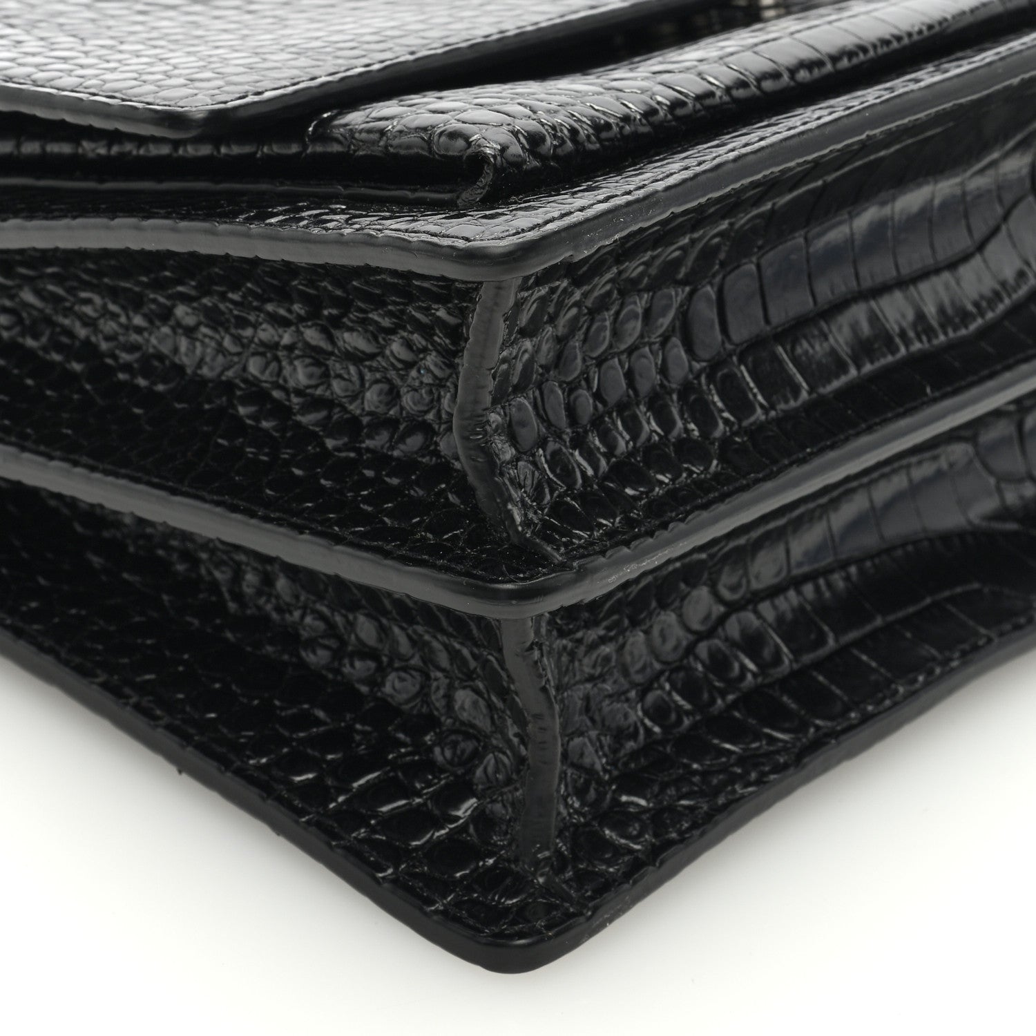 Saint Laurent SAINT LAURENT Calfskin Crocodile Embossed Large Monogram Sunset Black 7 of 8