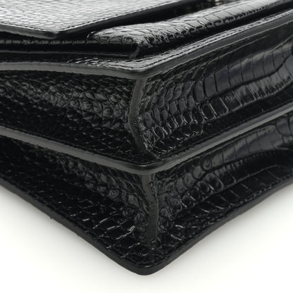 Saint Laurent SAINT LAURENT Calfskin Crocodile Embossed Large Monogram Sunset Black 7 of 8