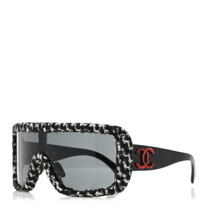 Chanel Tweed Shield Sunglasses 71367 Black Red 1 of 8