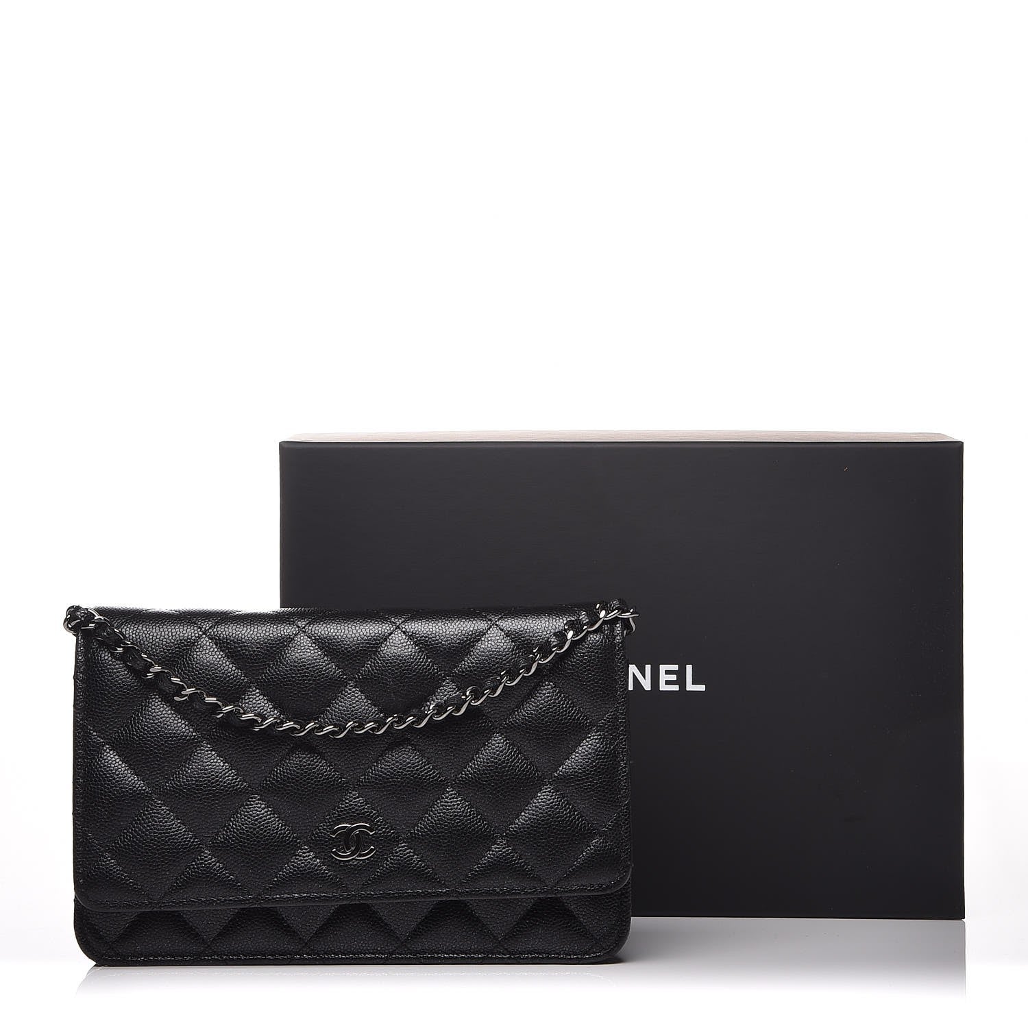 Chanel Metallic Caviar Quilted Wallet On Chain WOC Black 8 of 8