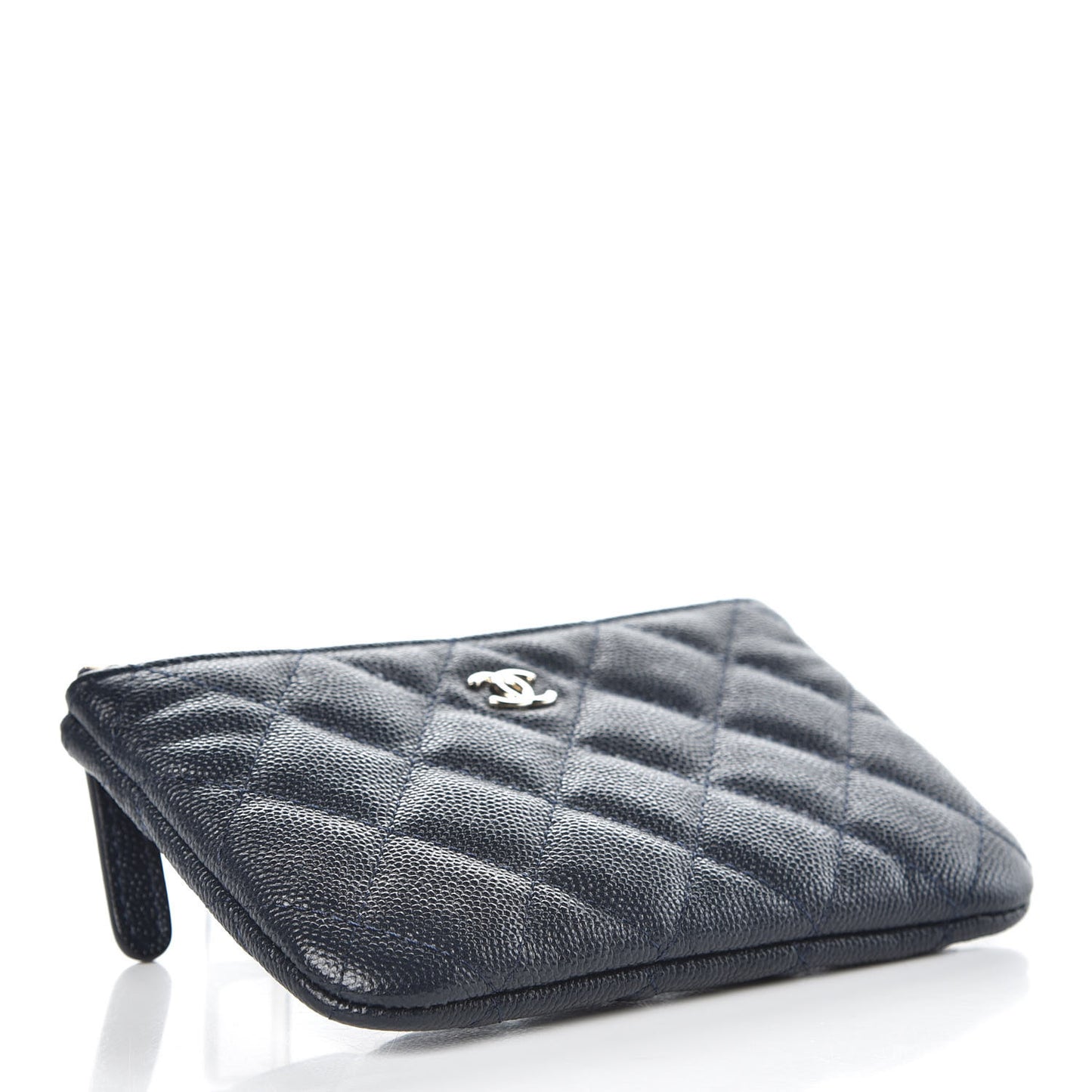 Metallic Caviar Quilted Small Cosmetic Case Dark Blue