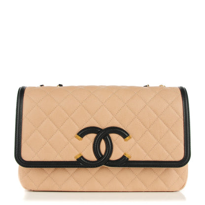 Chanel Caviar Quilted Medium CC Filigree Flap Beige Black 1 of 8