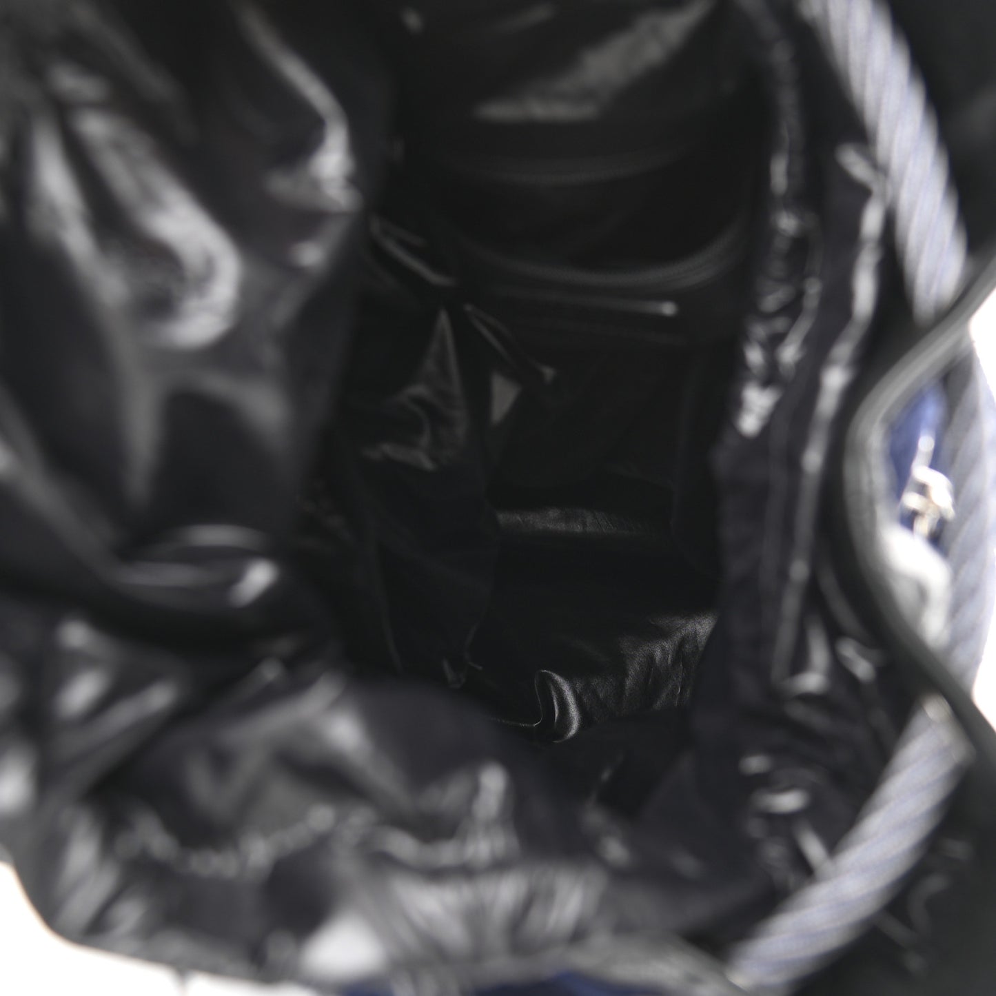 Wool Calfskin Embroidered Drawstring Backpack Navy Blue