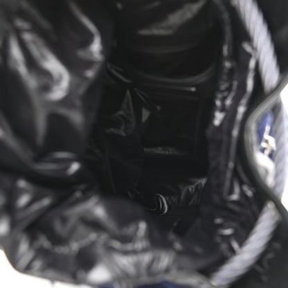 Chanel Wool Calfskin Embroidered Drawstring Backpack Navy Blue 4 of 12