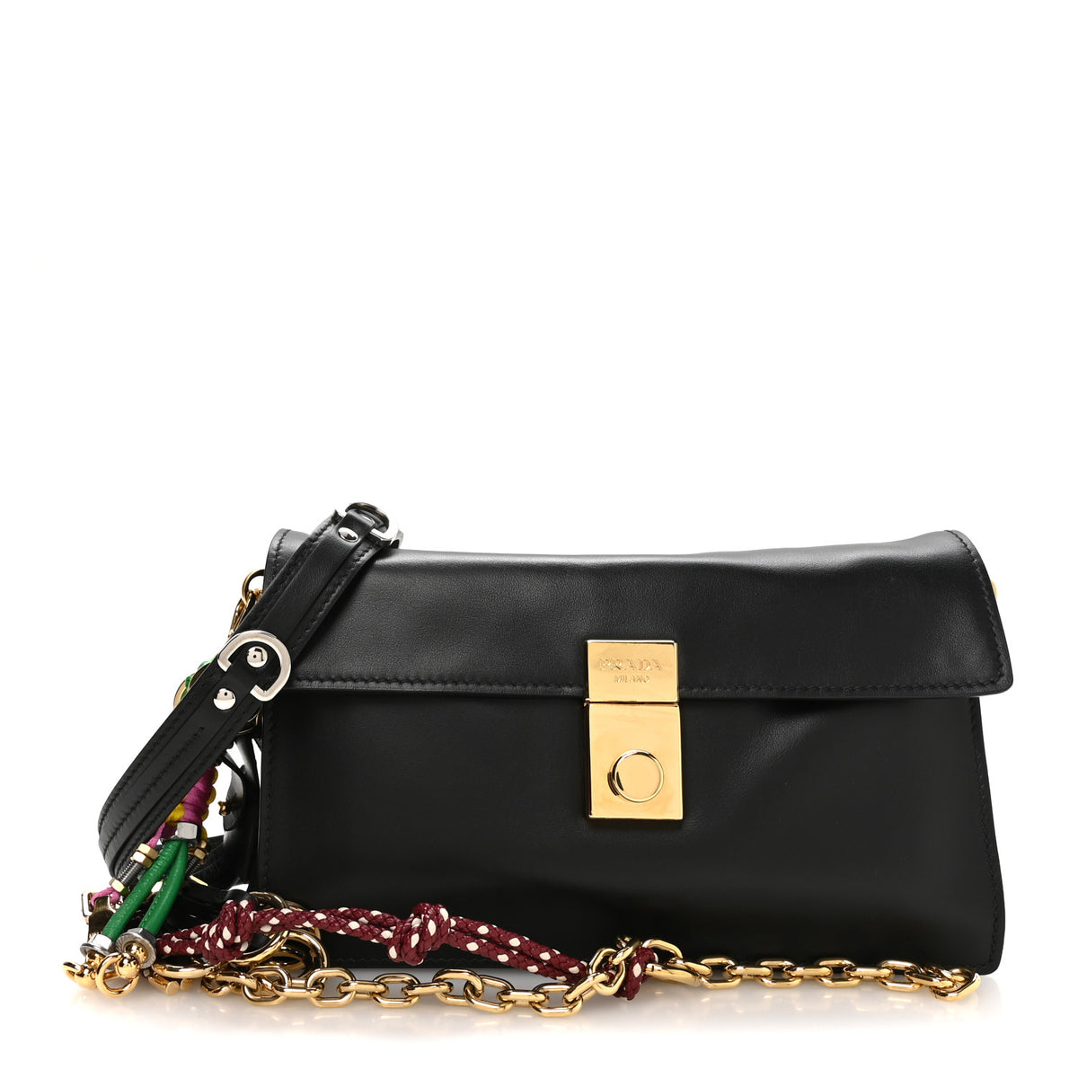 Prada Calfskin Soft Sound Charms Shoulder Bag Black 1 of 10