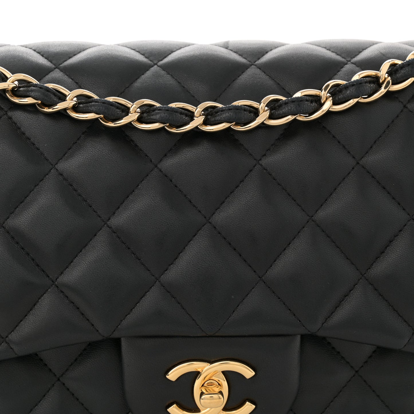 Lambskin Quilted Jumbo Double Flap Black