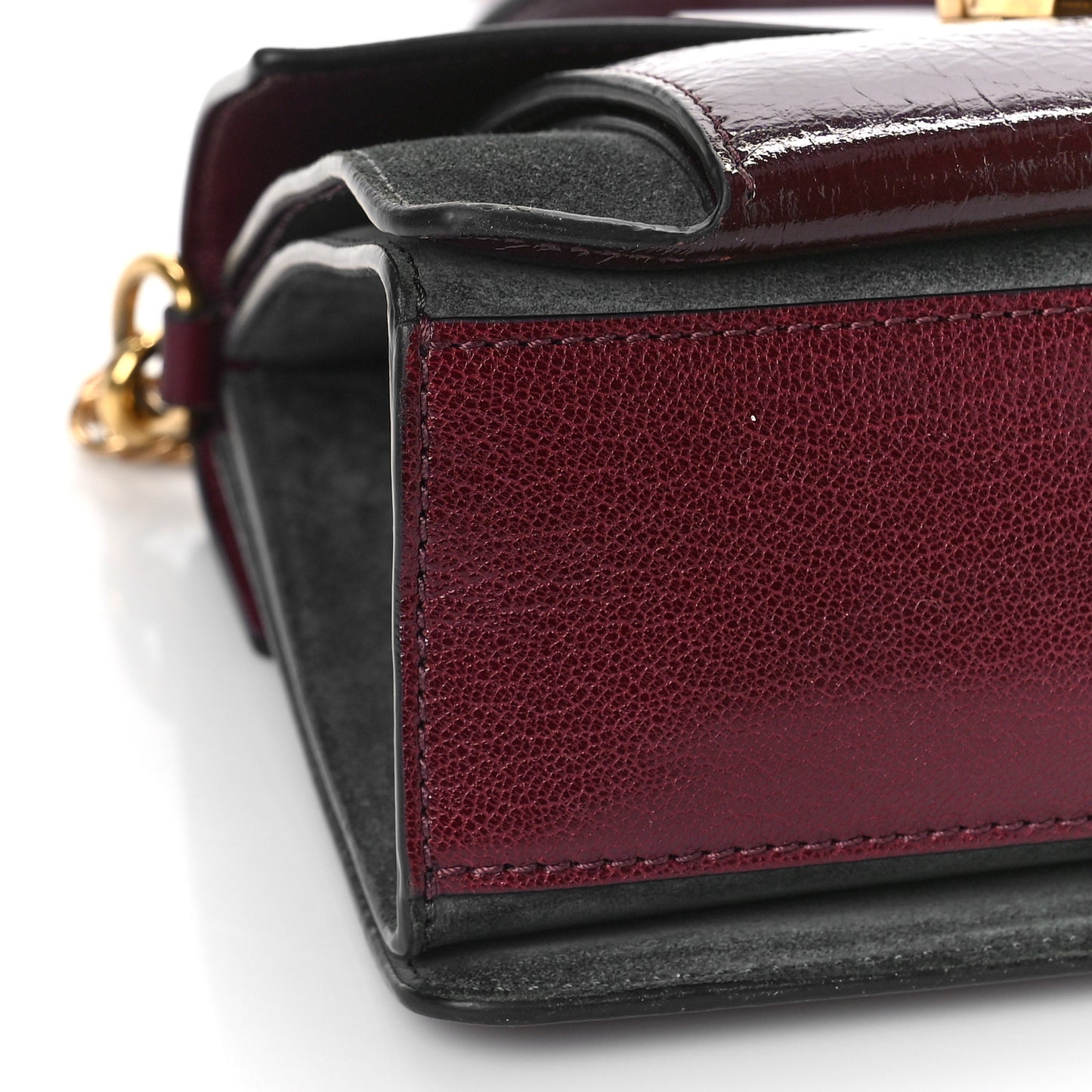 Crinkled Patent Deerskin Suede Small GV3 Shoulder Bag Aubergine Graphite