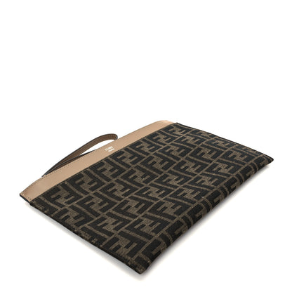 Fendi Vitello King Jacquard FF 1974 Medium Flat Pouch Tobacco Moro Sand 4 of 9