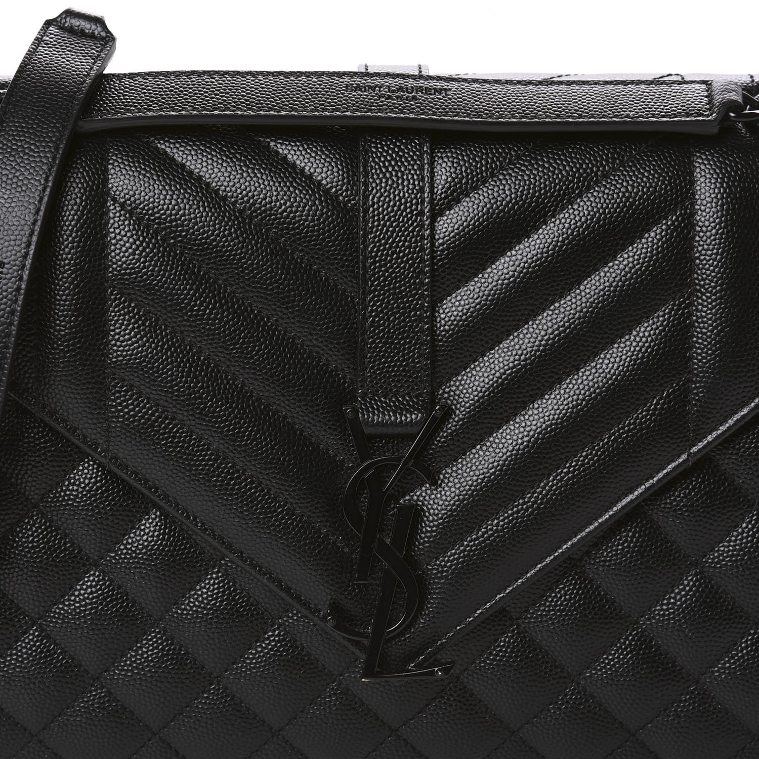 Saint Laurent Grain De Poudre Textured Mixed Matelasse Triquilt Medium Monogram Satchel Black 10 of 10
