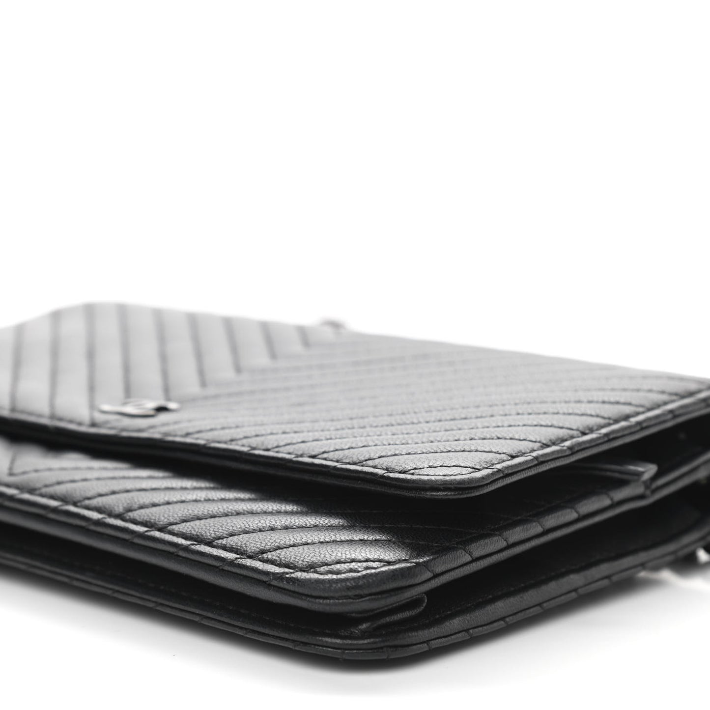 Lambskin Chevron Quilted Wallet On Chain WOC So Black