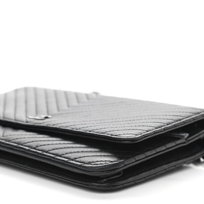 Chanel Lambskin Chevron Quilted Wallet On Chain WOC So Black 11 of 12