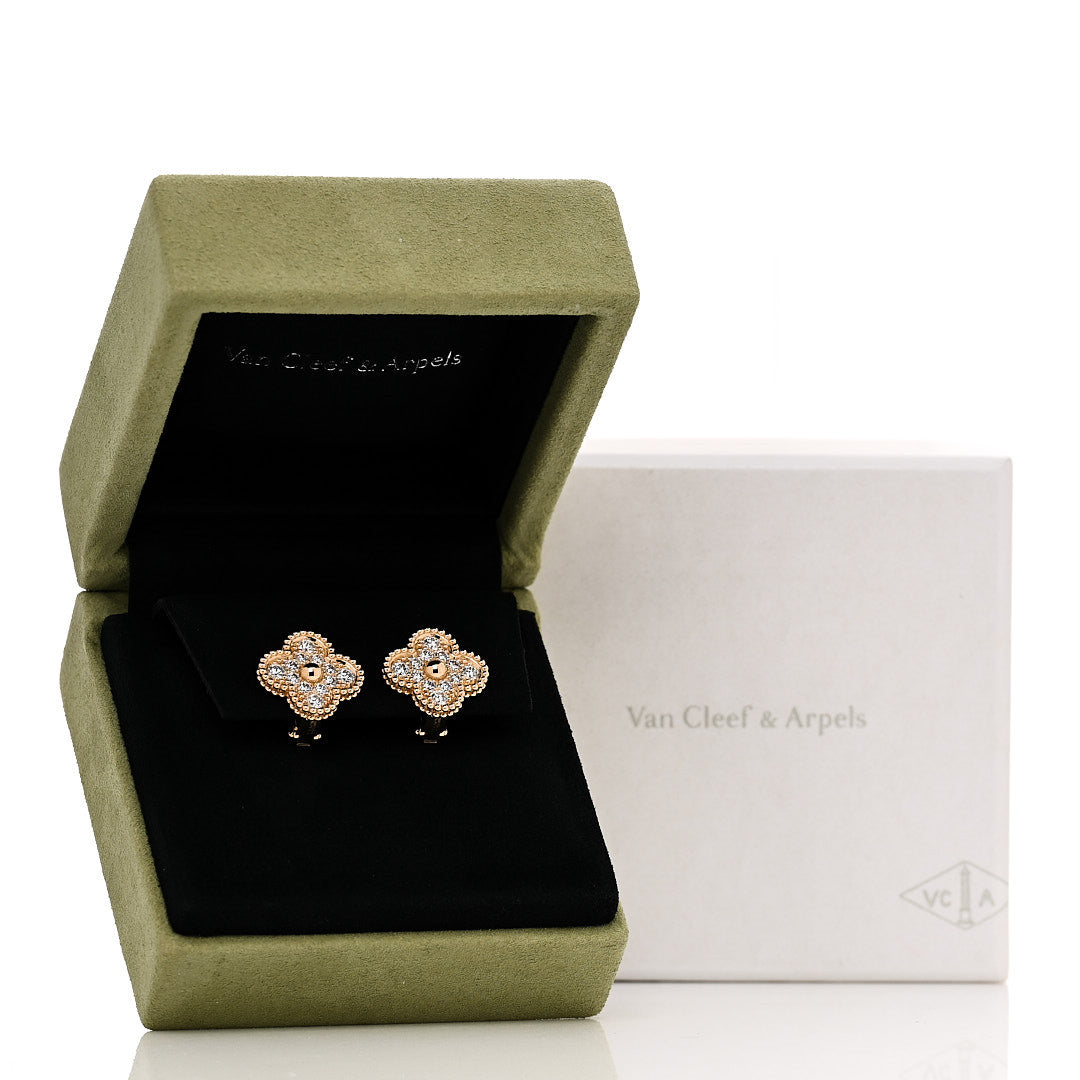 Van Cleef & Arpels 18K Yellow Gold Diamond Vintage Alhambra Earrings 6 of 6