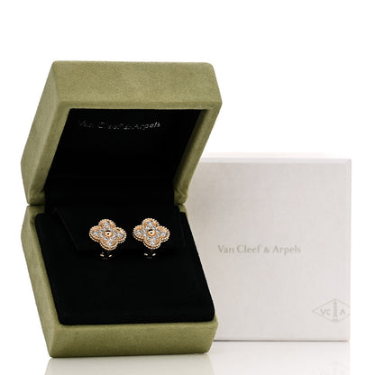 Van Cleef & Arpels 18K Yellow Gold Diamond Vintage Alhambra Earrings 6 of 6