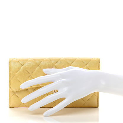 Chanel Iridescent Caviar Quilted Long Gusset Flap Wallet Yellow 2 of 9