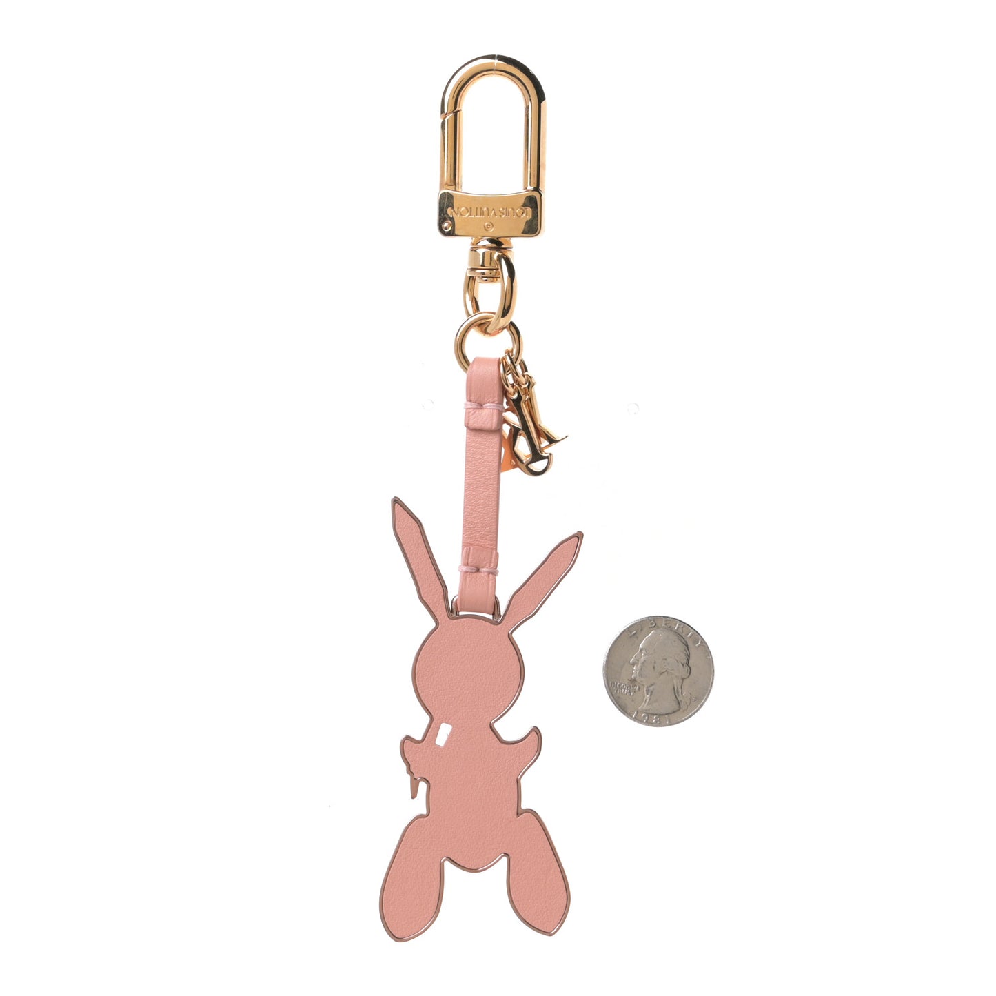 Calfskin Jeff Koons Masters LV Rabbit Bag Charm Key Ring in Pink
