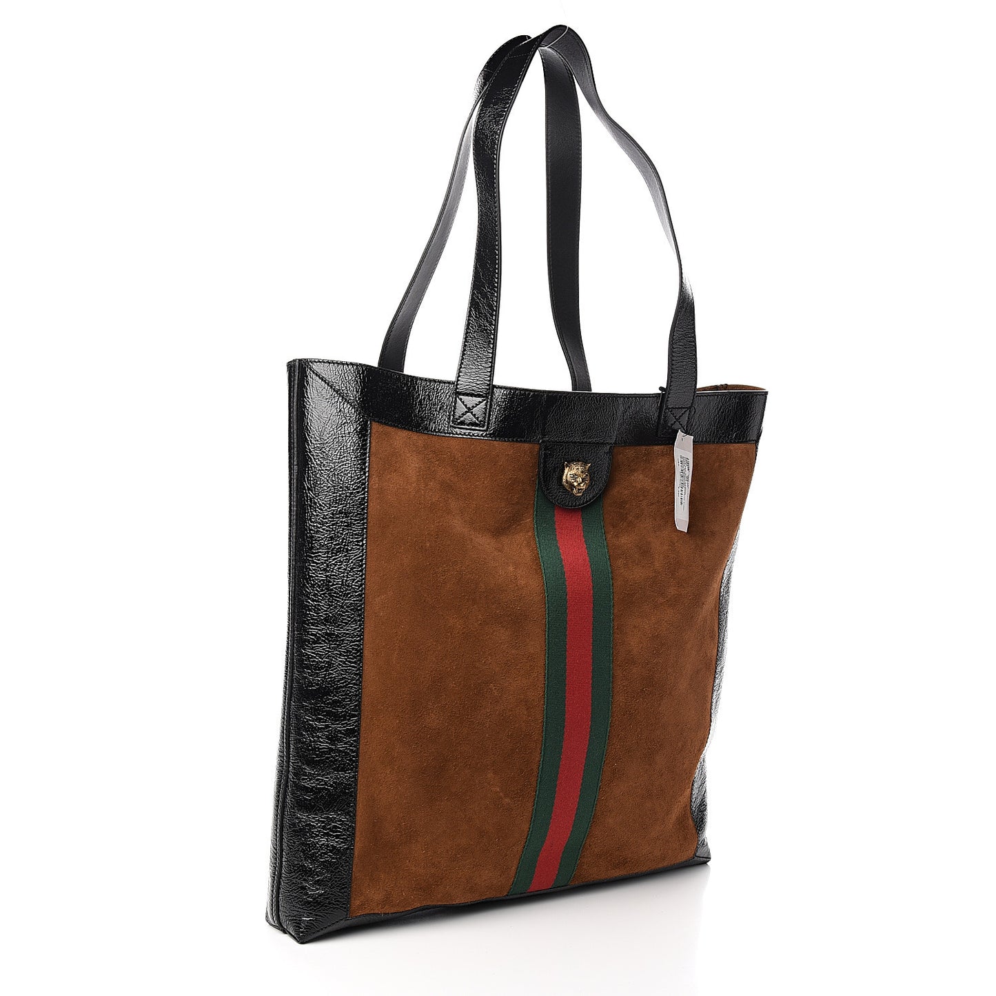 Suede Patent Web Large Ophidia Vertical Shopping Tote Nocciola Black