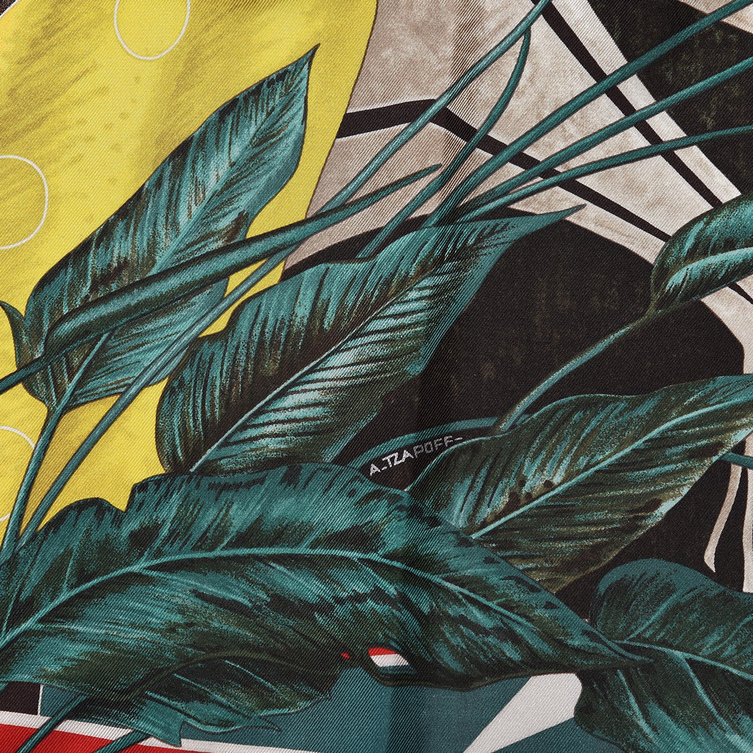 Hermes Silk Wako Ni Scarf 90 Jaune Vert Rouge 7 of 8