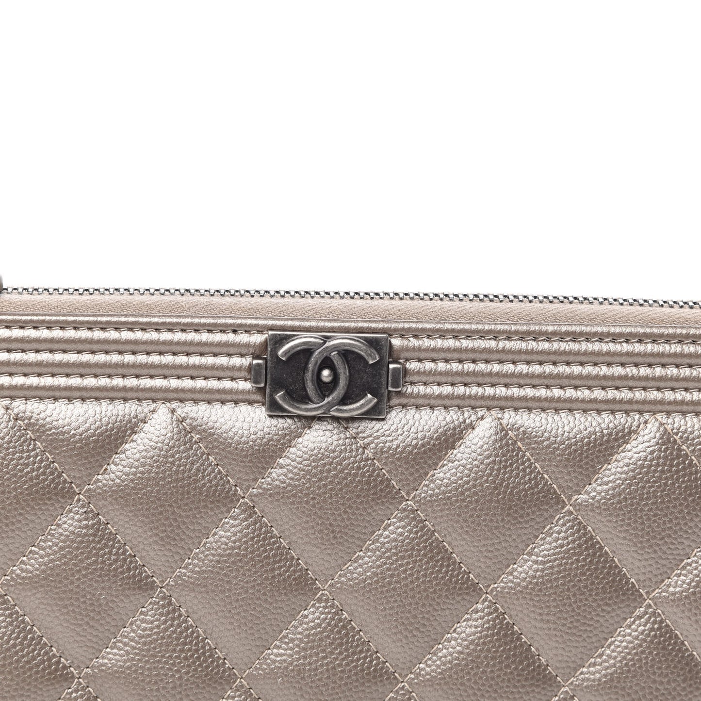 Metallic Caviar Quilted Small Zipped Boy Pouch Copper