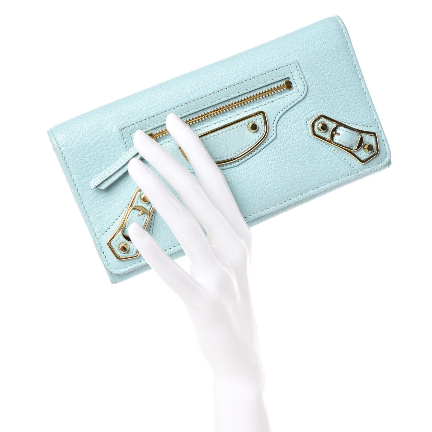Chevre Gold Metallic Edge Hardware Money Wallet Bleu Maldives