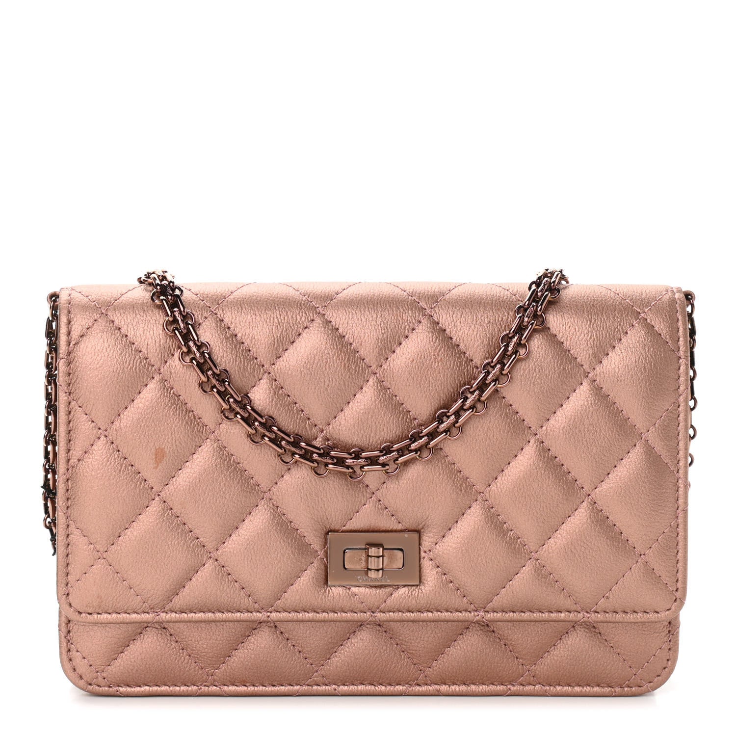 Chanel Metallic Grained Calfskin Quilted 2.55 Reissue Wallet on Chain WOC Copper Pink 1 of 12