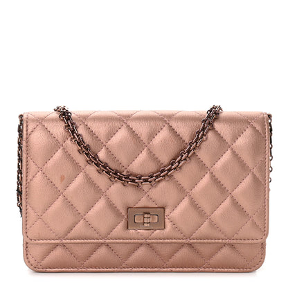 Chanel Metallic Grained Calfskin Quilted 2.55 Reissue Wallet on Chain WOC Copper Pink 1 of 12