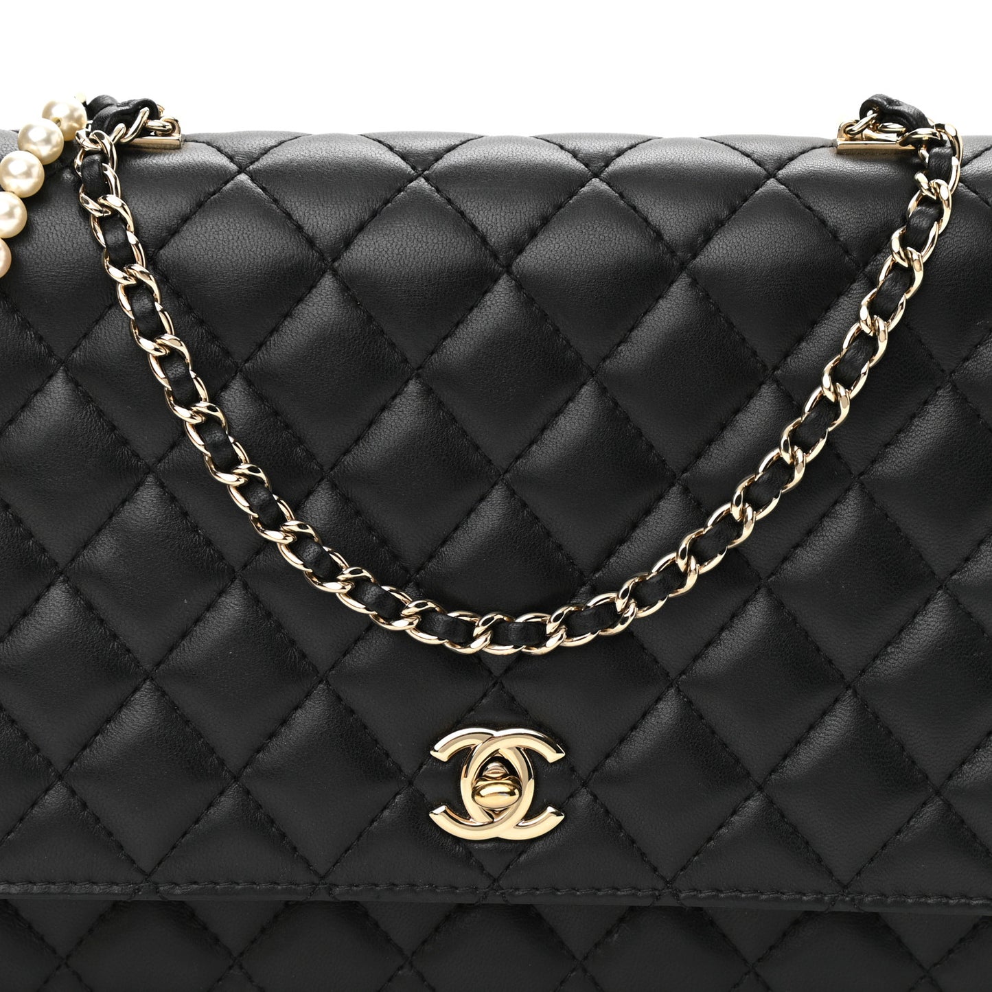 Lambskin Quilted Fantasy Pearl Flap Black