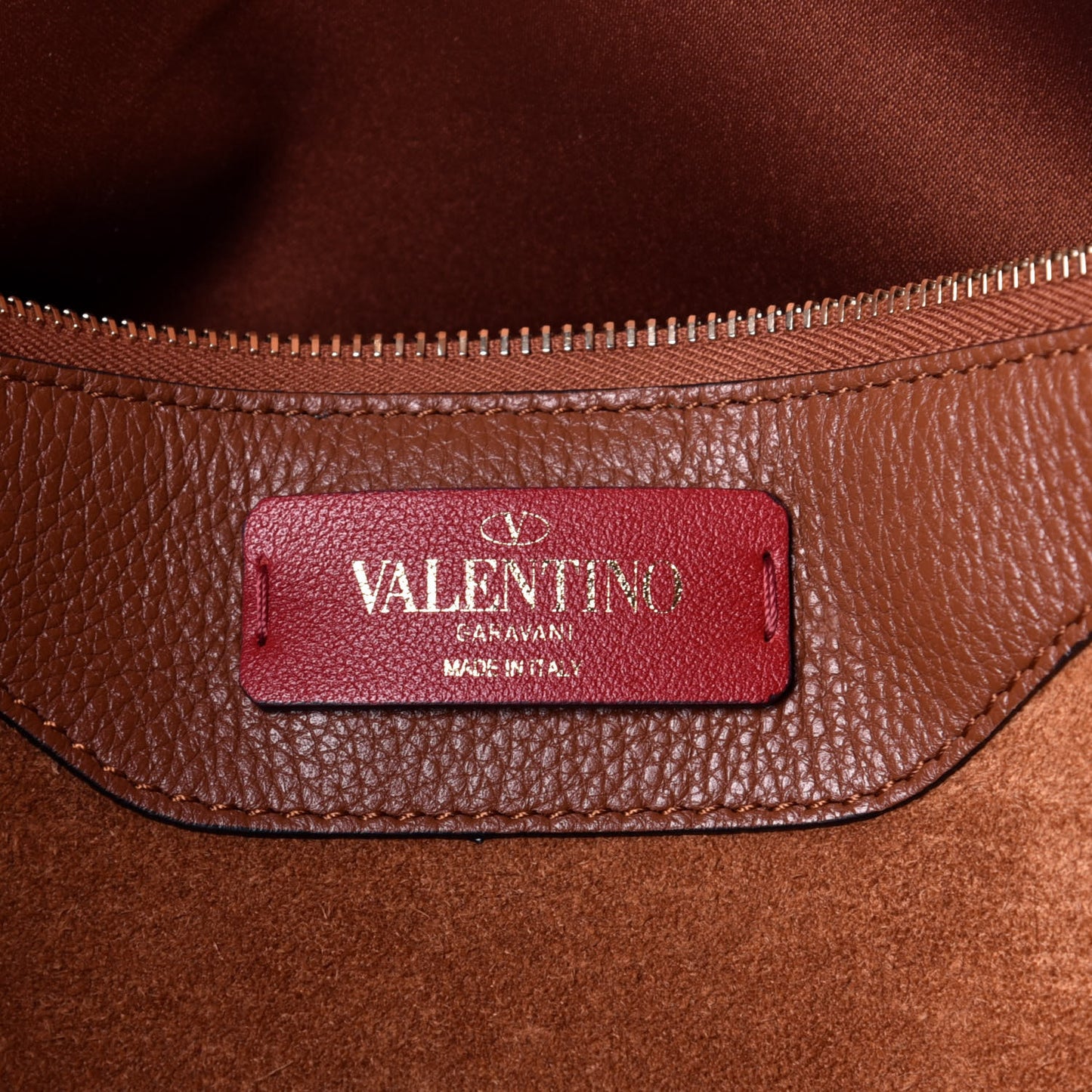 Grained Calfskin Rockstud Shoulder Tote Bright Cognac
