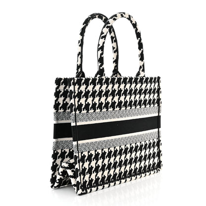 Christian Dior Canvas Macro Houndstooth Embroidered Medium Book Tote Black White 3 of 10