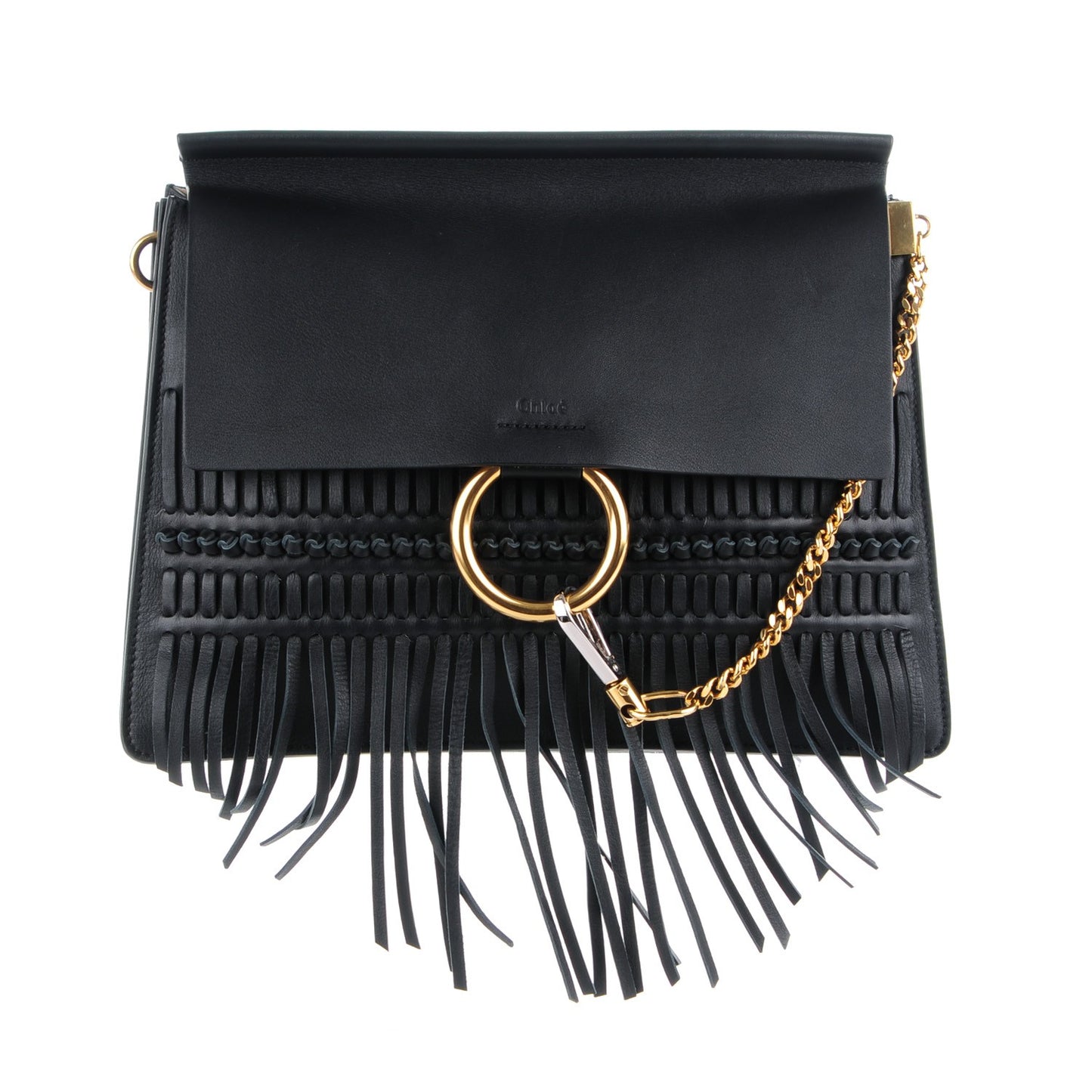 Calfskin Medium Faye Fringe Shoulder Bag Black