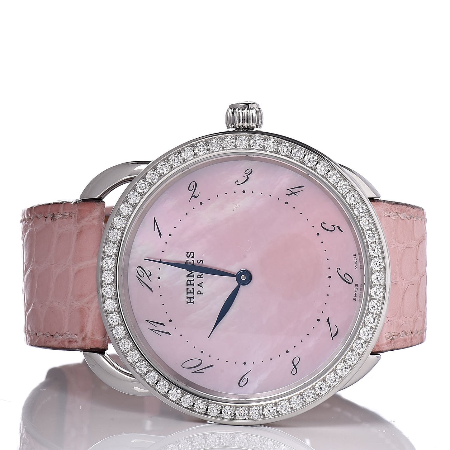 Stainless Steel Alligator Diamond Bezel Pink Mother of Pearl 38mm Arceau Quartz Watch