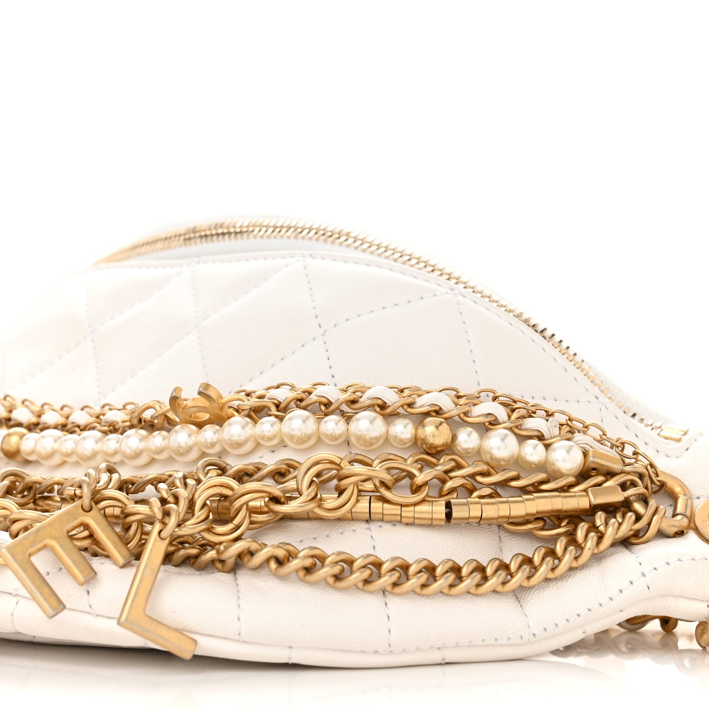 Lambskin Quilted All About Chains Waist Belt Bag White