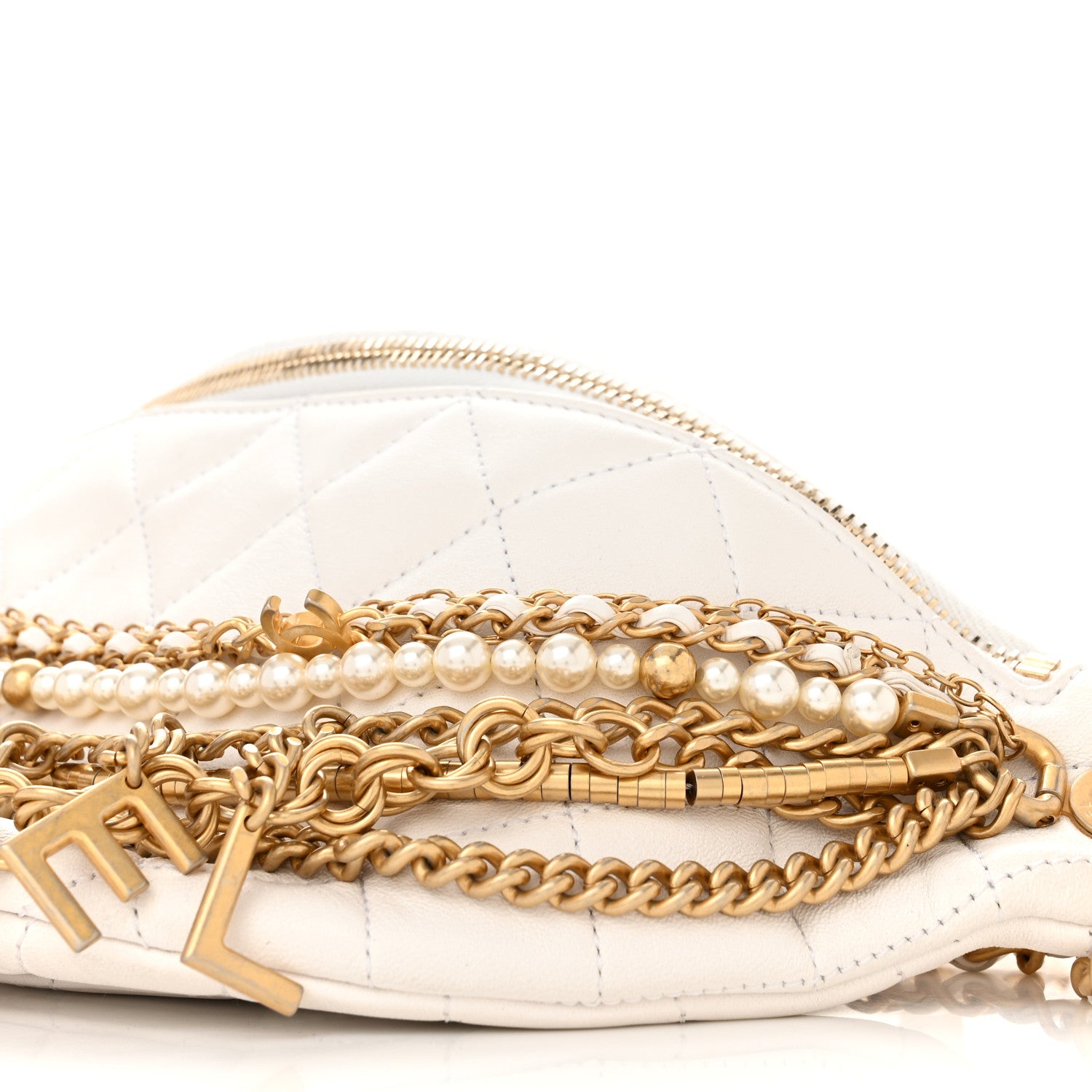 Chanel Lambskin Quilted All About Chains Waist Belt Bag White 10 of 12