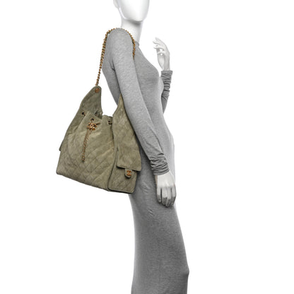 Chanel Suede Quilted Medium Chanel 25 Handbag Khaki 2 of 10