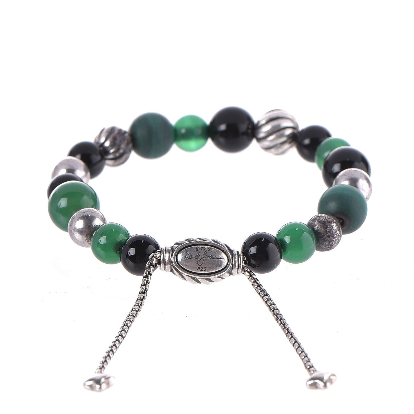 Sterling Silver Black Green Onyx Hematine 8mm Elements Bead Bracelet