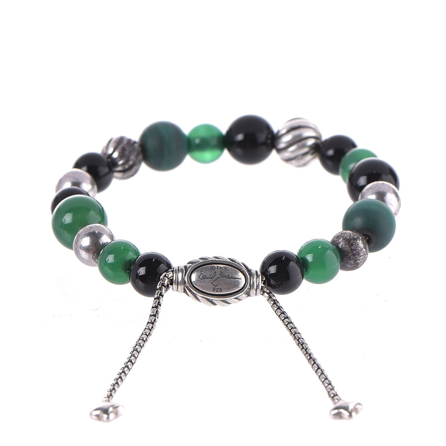 David Yurman Sterling Silver Black Green Onyx Hematine 8mm Elements Bead Bracelet 3 of 5