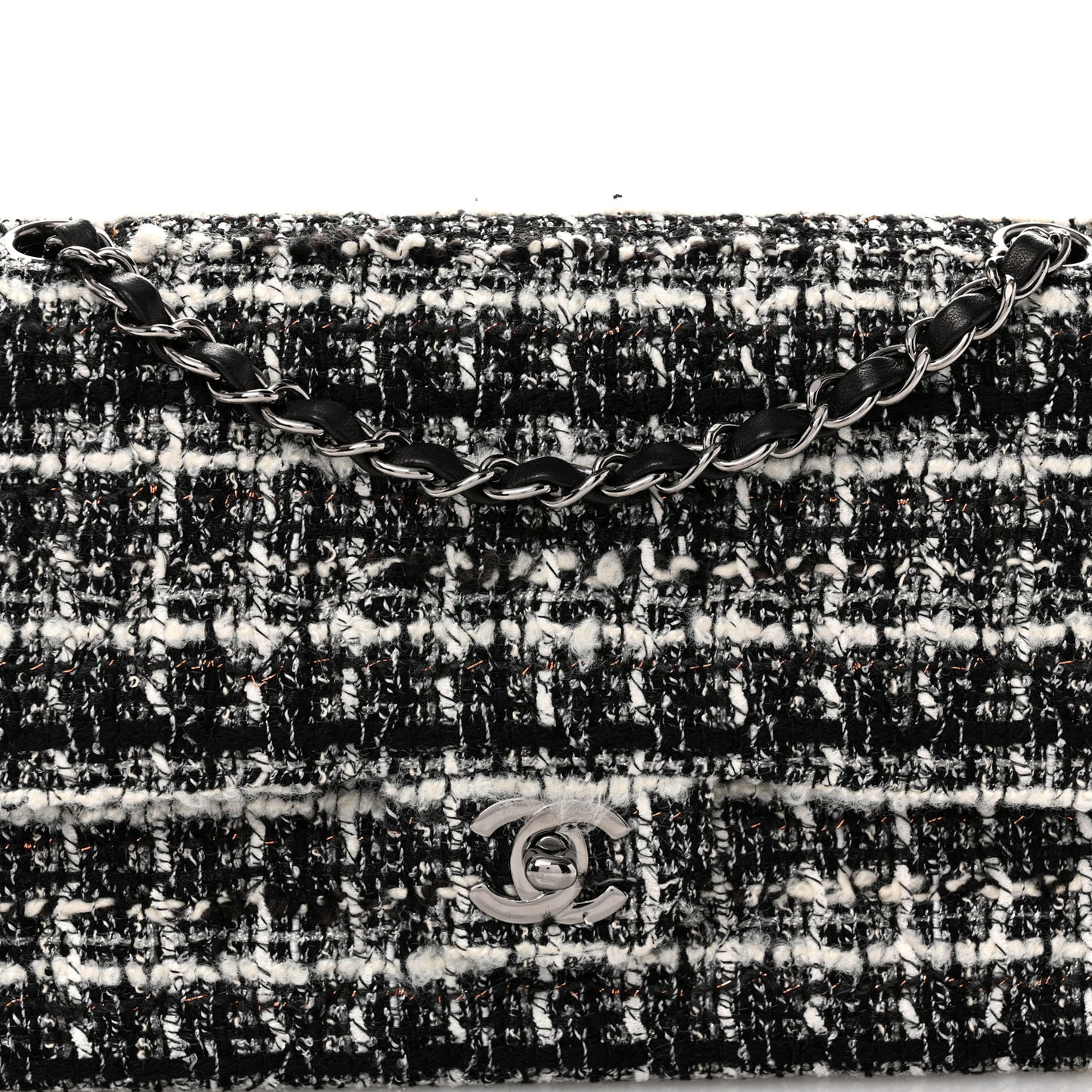 Tweed Quilted Medium Double Flap Black