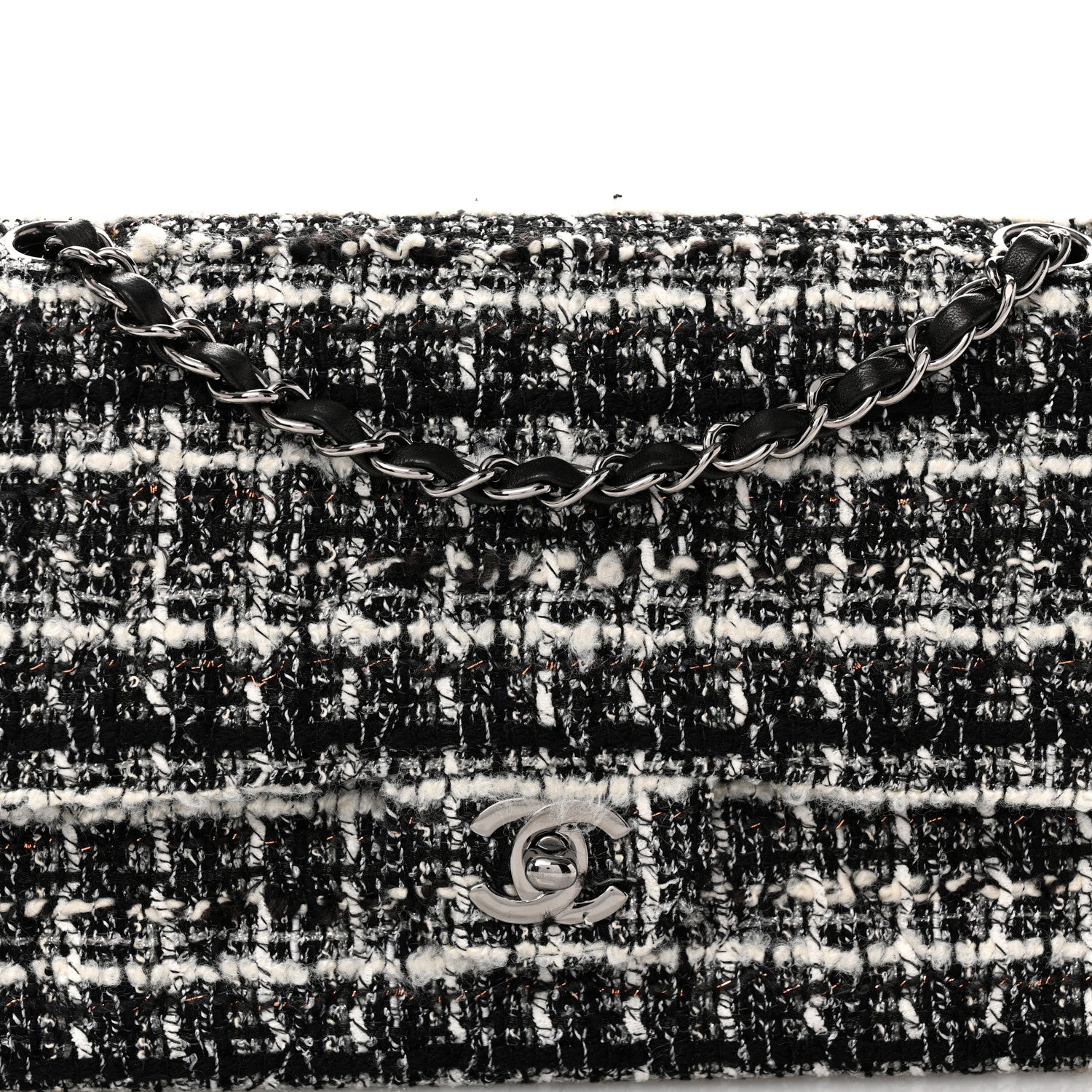 Chanel Tweed Quilted Medium Double Flap Black 8 of 12