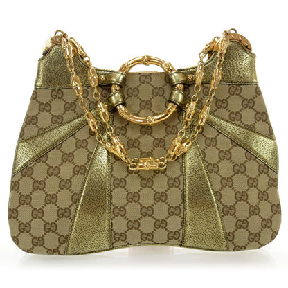 Gucci Monogram Bamboo Chain Shoulder Bag Gold 1 of 8