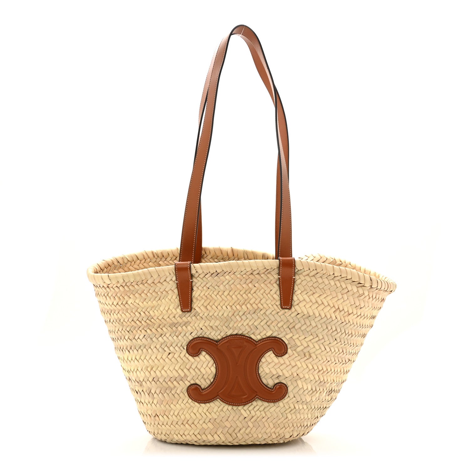 Celine Raffia Calfskin Triomphe Medium Panier Tan 1 of 9