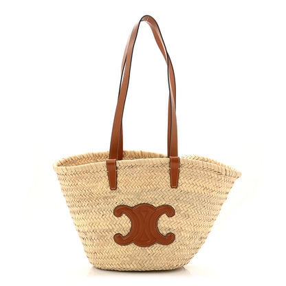 Celine Raffia Calfskin Triomphe Medium Panier Tan 1 of 9