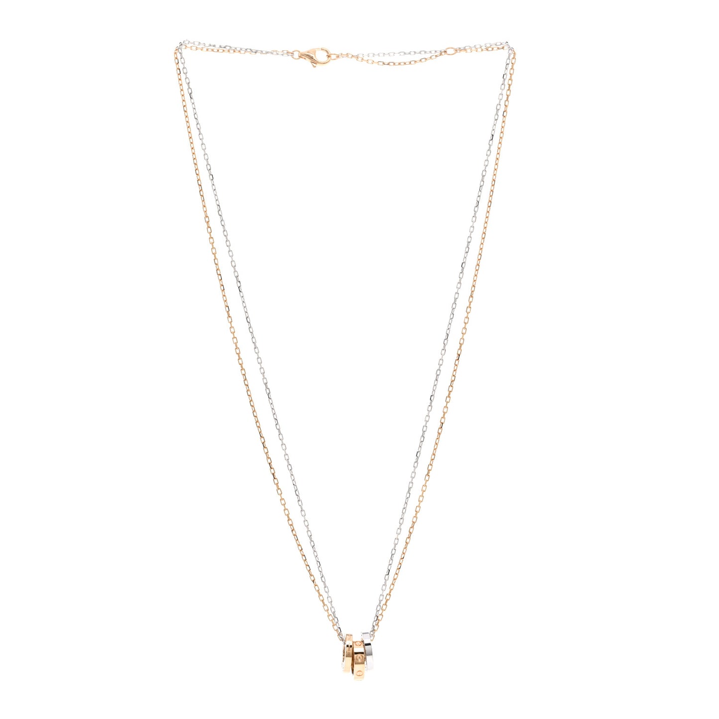 18K White Pink Gold Diamond Three Ring LOVE Pendant Necklace