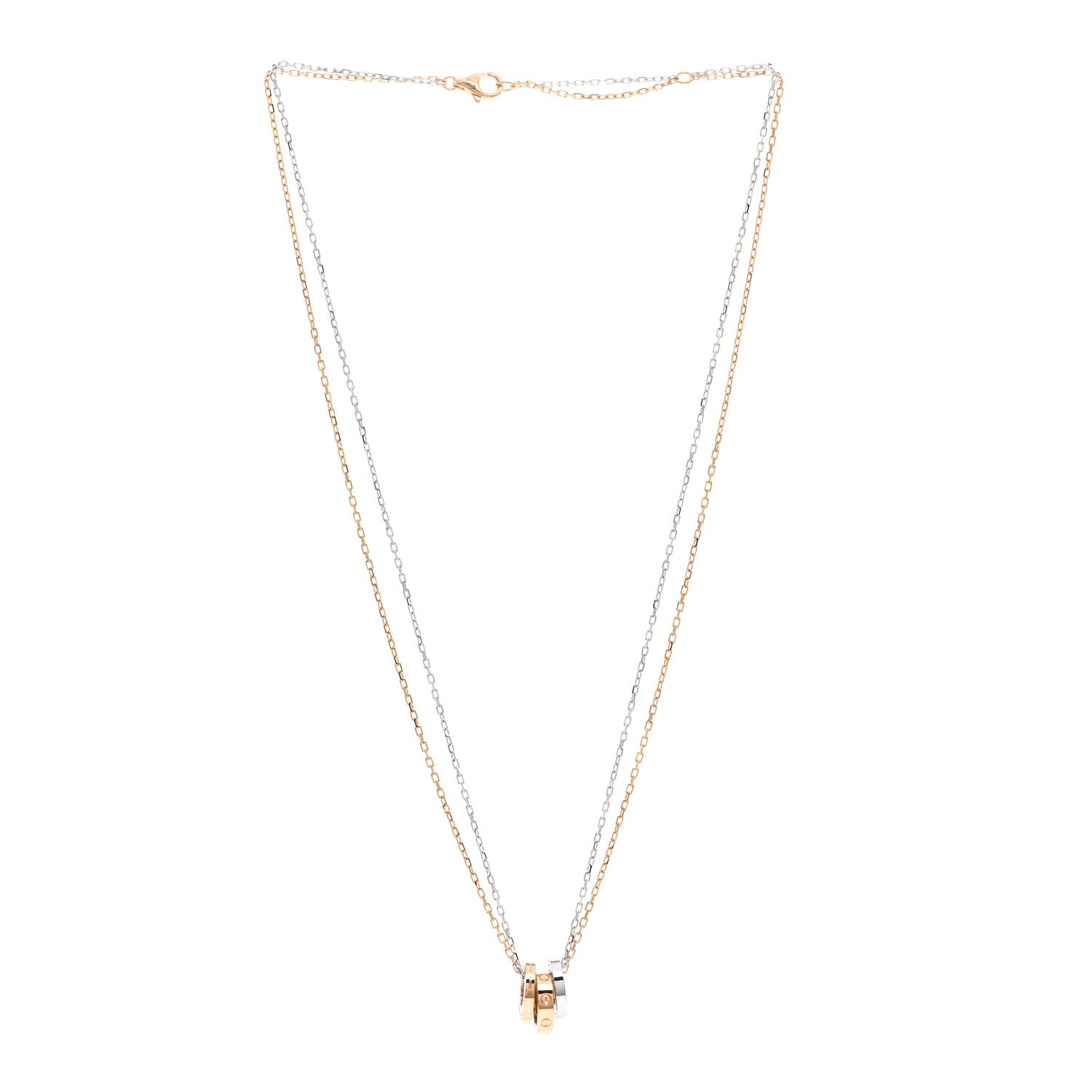 Cartier 18K White Pink Gold Diamond Three Ring LOVE Pendant Necklace 3 of 5